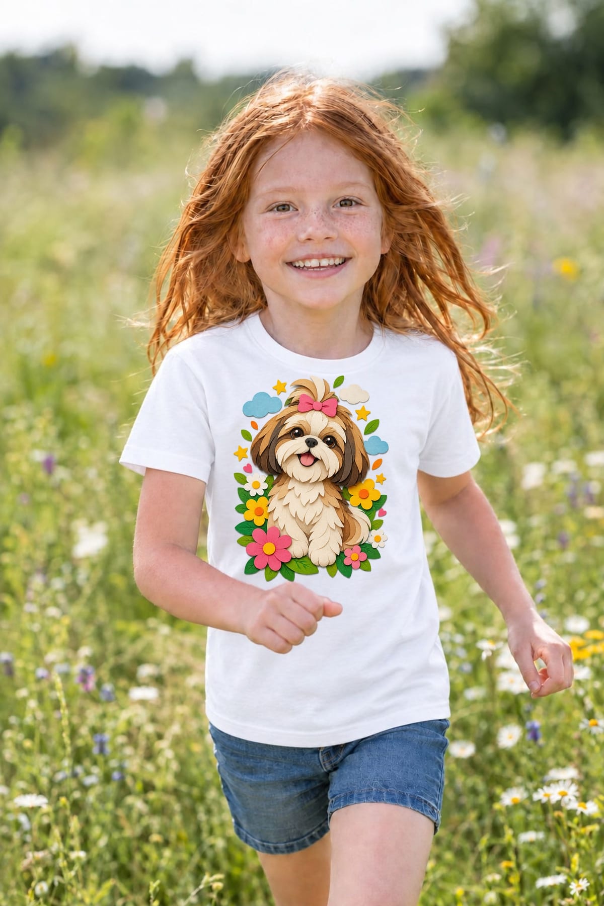 Koszulka dla dziewczynki z shih tzu biała papierowa wycinanka, zdjęcie 8