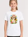 Koszulka dla dziewczynki z shih tzu biała papierowa wycinanka, zdjęcie 1