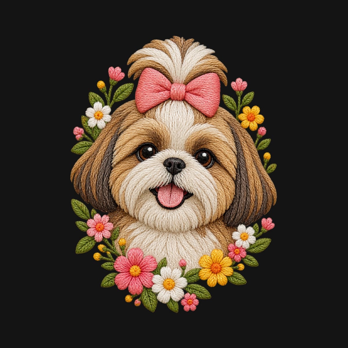 Koszulka z shih tzu dla dziewczynki czarna wygląd jak haft, zdjęcie 2