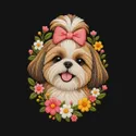 Koszulka z shih tzu dla dziewczynki czarna wygląd jak haft, zdjęcie 2