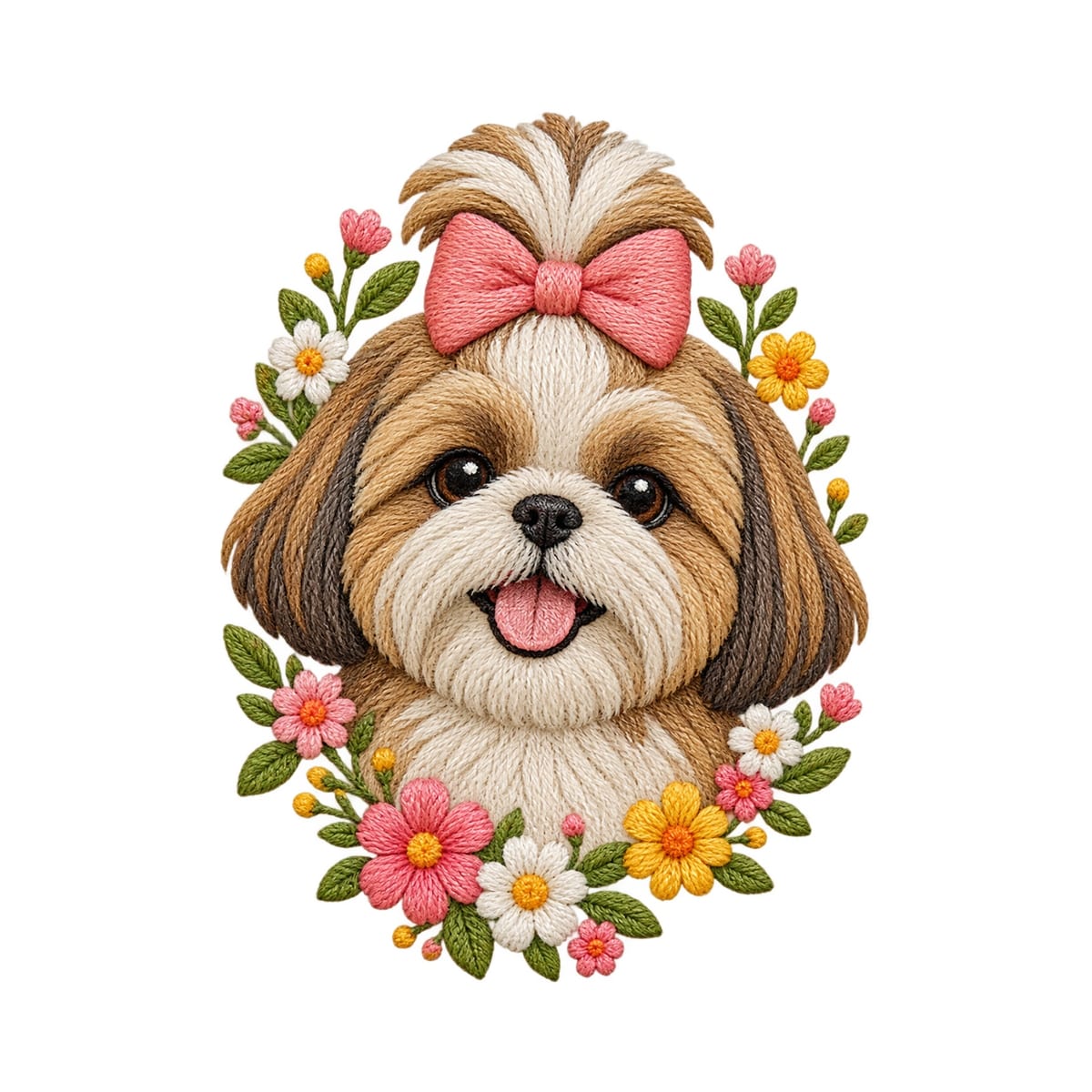 Koszulka z shih tzu dla dziewczynki biała wygląd jak haft, zdjęcie 2