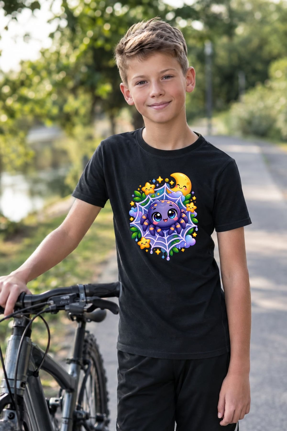 Koszulka z pajączkiem dla chłopca czarna słodki styl kawaii, zdjęcie 7