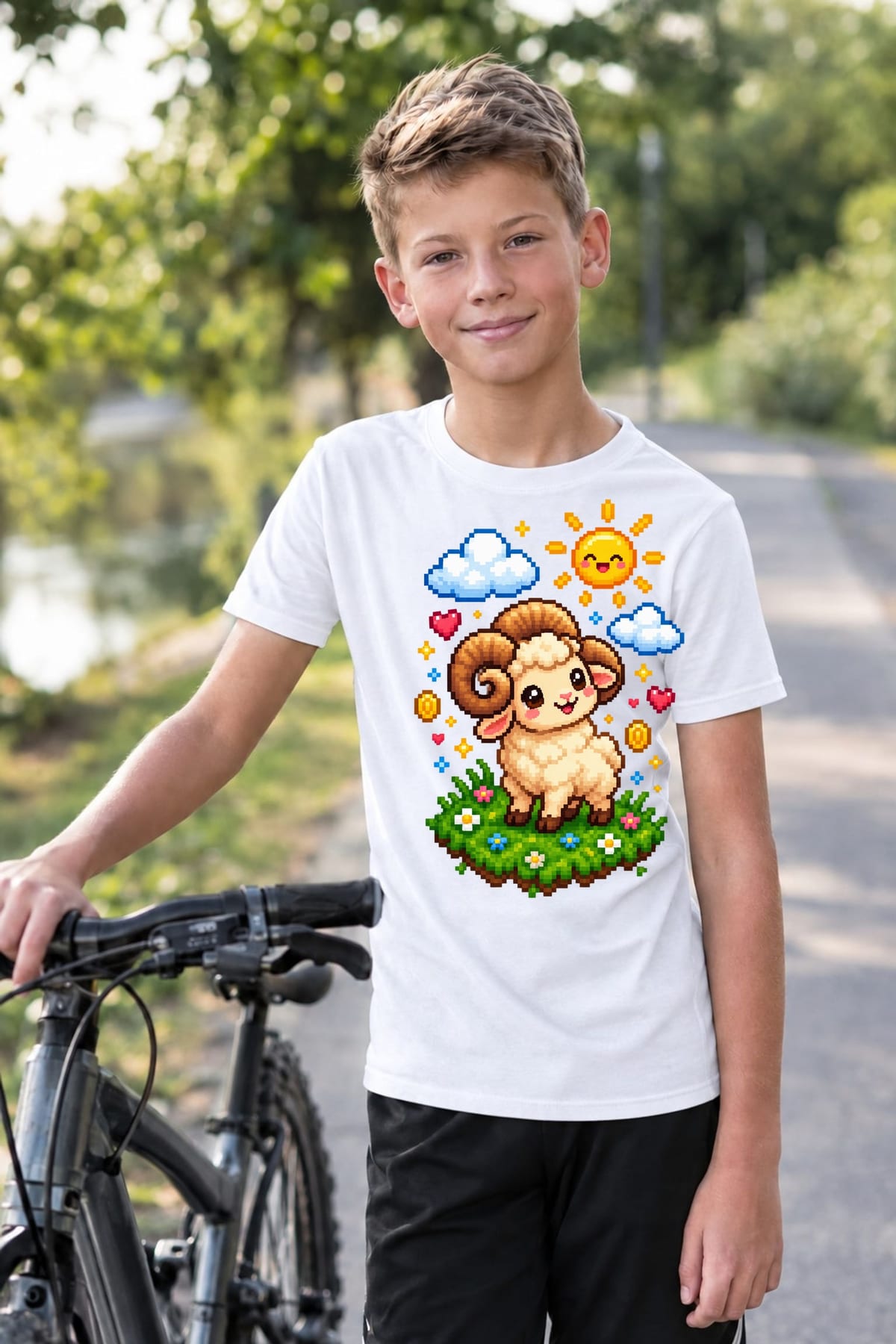Koszulka dziecięca z baranem dla chłopca biała pixel art, zdjęcie 3