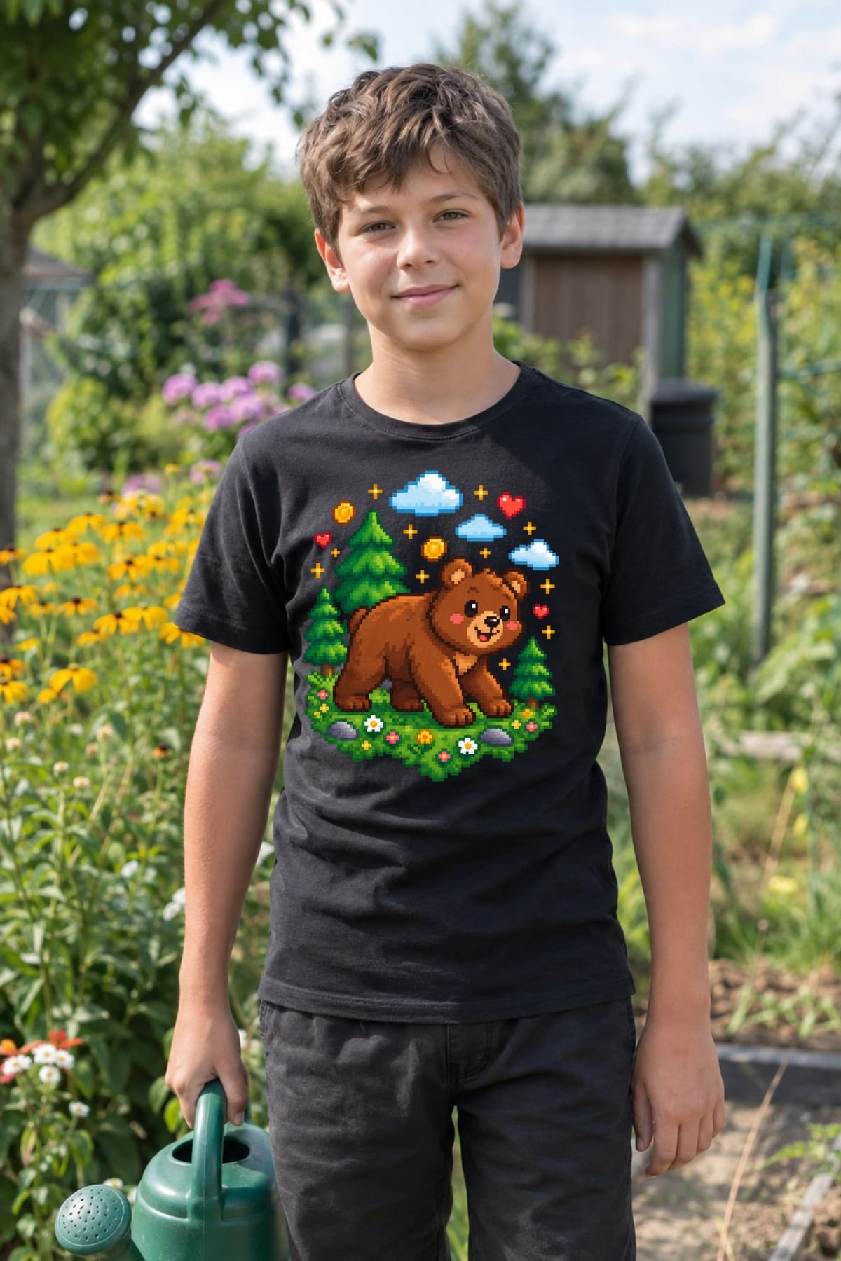 Koszulka z niedźwiedziem dla chłopca czarna pixel art, zdjęcie 8