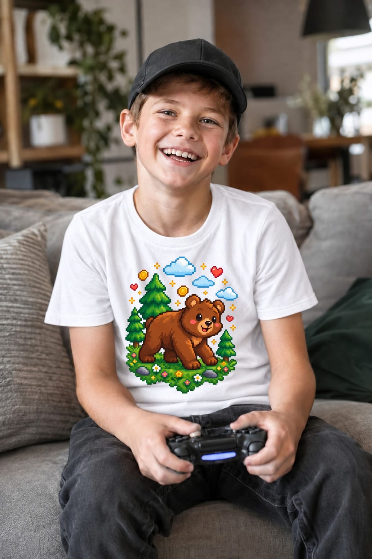 Koszulka z niedźwiedziem dla chłopca biała pixel art, zdjęcie 5