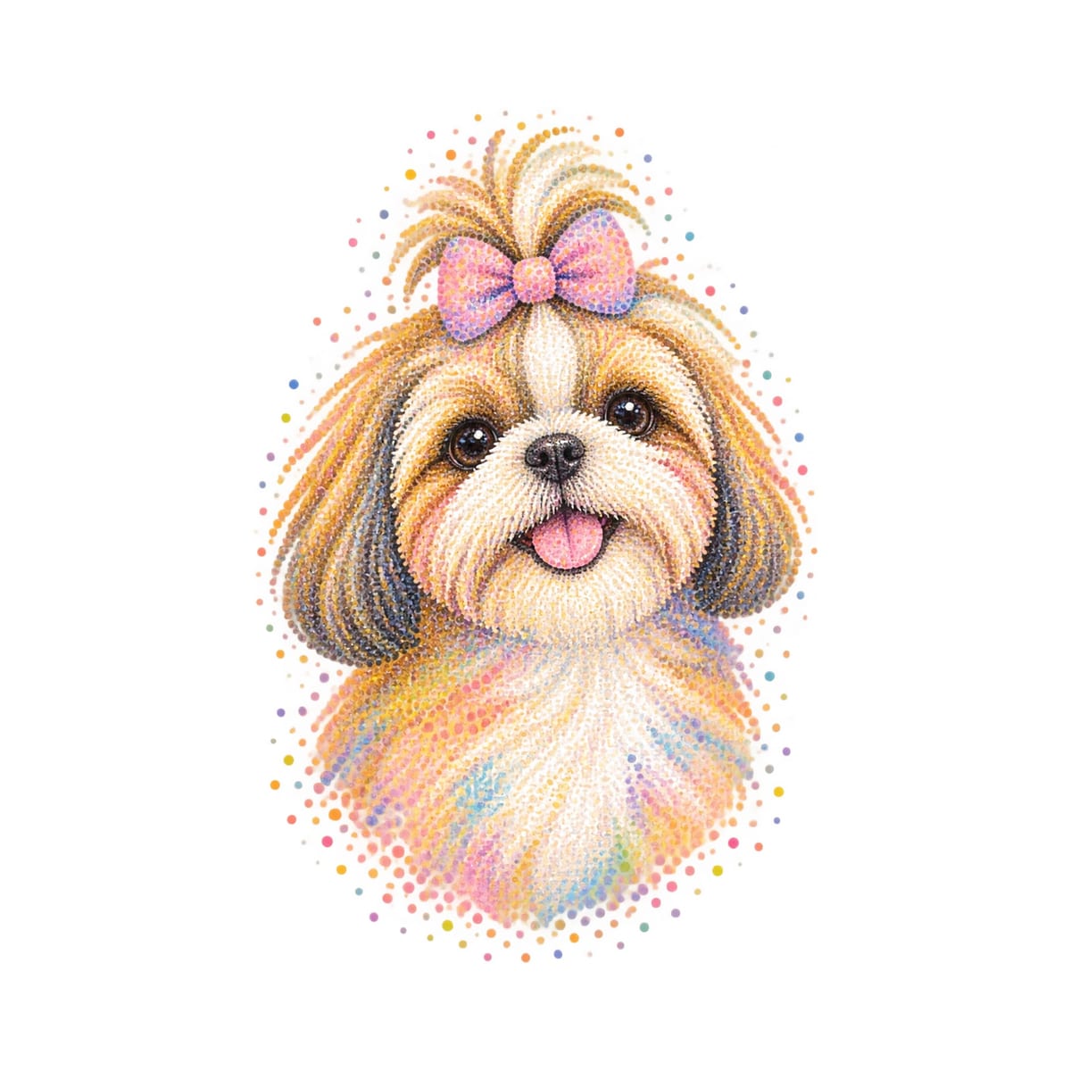 Koszulka dziecięca z shih tzu dla dziewczynki biała z kolorowych kropek, zdjęcie 2