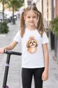 Koszulka dziecięca z shih tzu dla dziewczynki biała z kolorowych kropek, zdjęcie 5