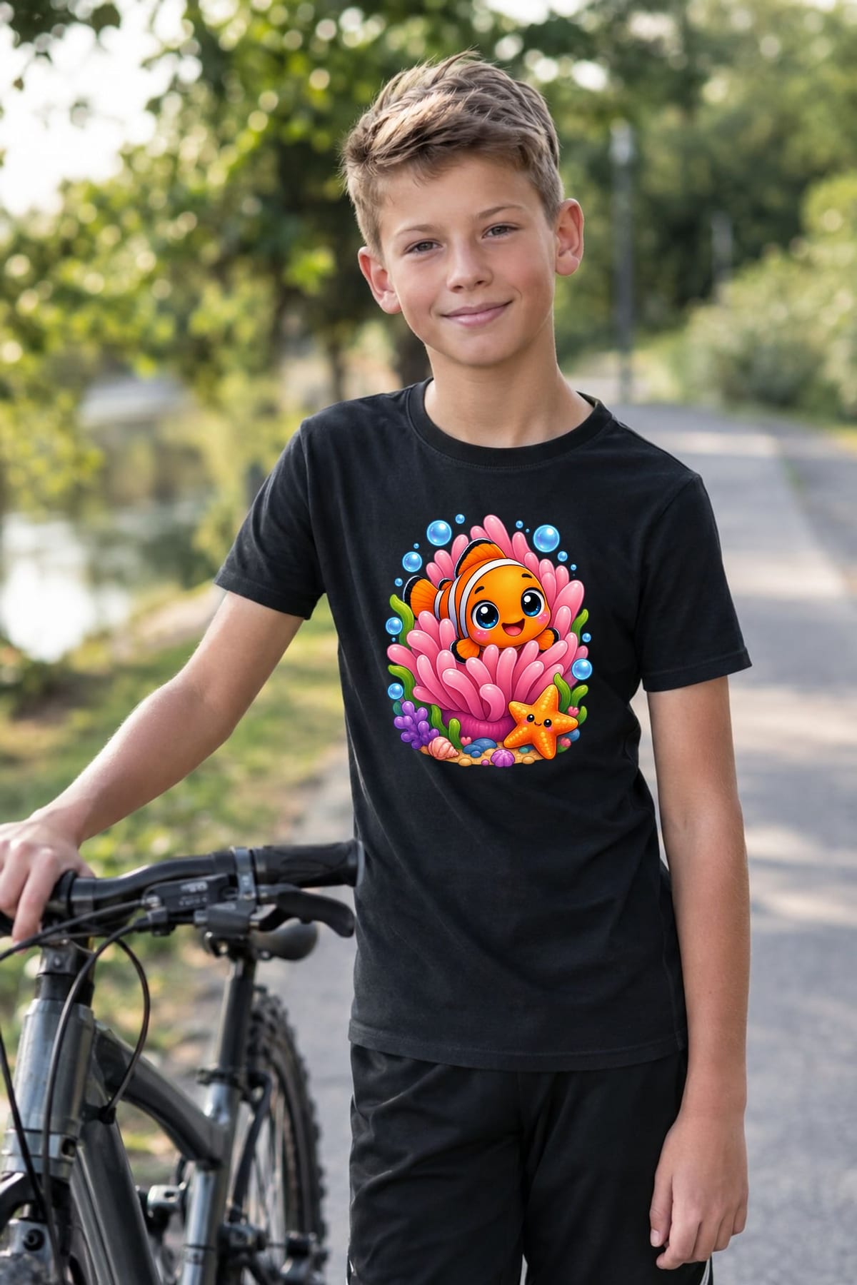 Koszulka z błazenkiem dla chłopca czarna słodki kawaii, zdjęcie 5