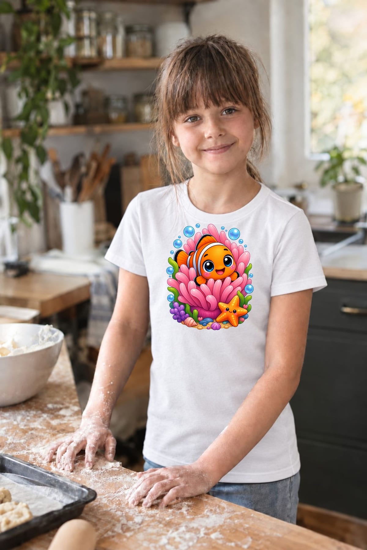 Koszulka z błazenkiem dla dziewczynki biała słodki kawaii, zdjęcie 4