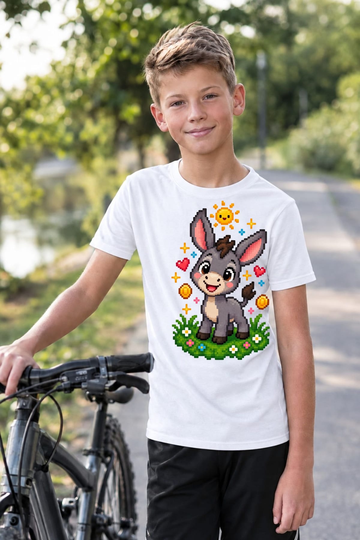 Koszulka dla chłopca z osłem biała styl pixel art, zdjęcie 8