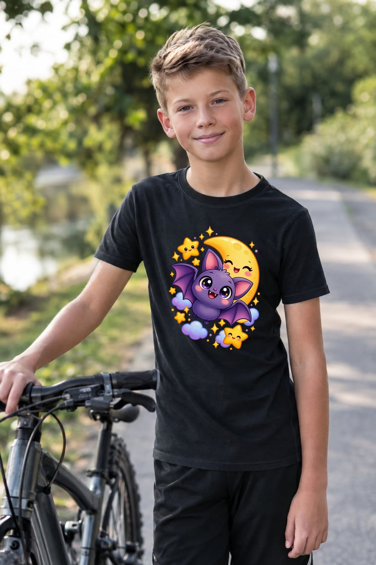 Koszulka z nietoperzem dla chłopca czarna słodki kawaii, zdjęcie 7