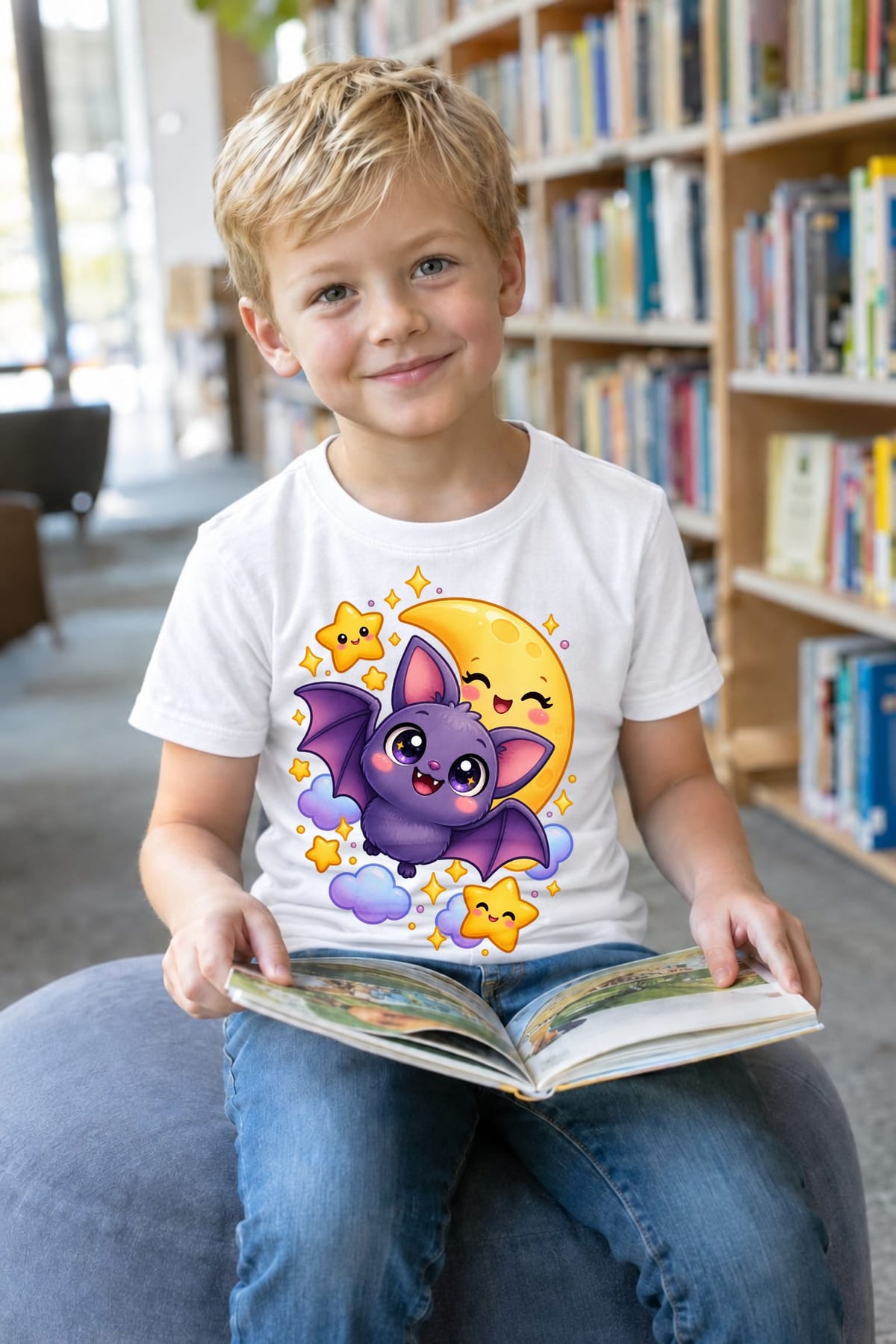 Koszulka z nietoperzem dla chłopca biała słodki kawaii, zdjęcie 7