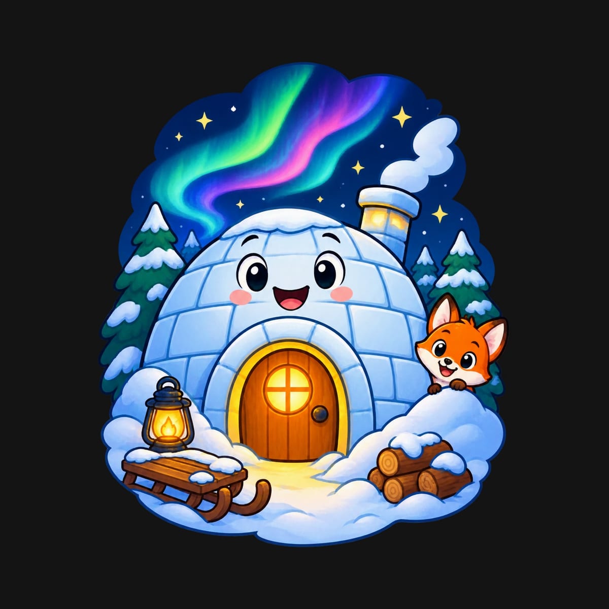 Koszulka dziecięca z igloo dla chłopca czarna wesoła bajkowa scena, zdjęcie 2