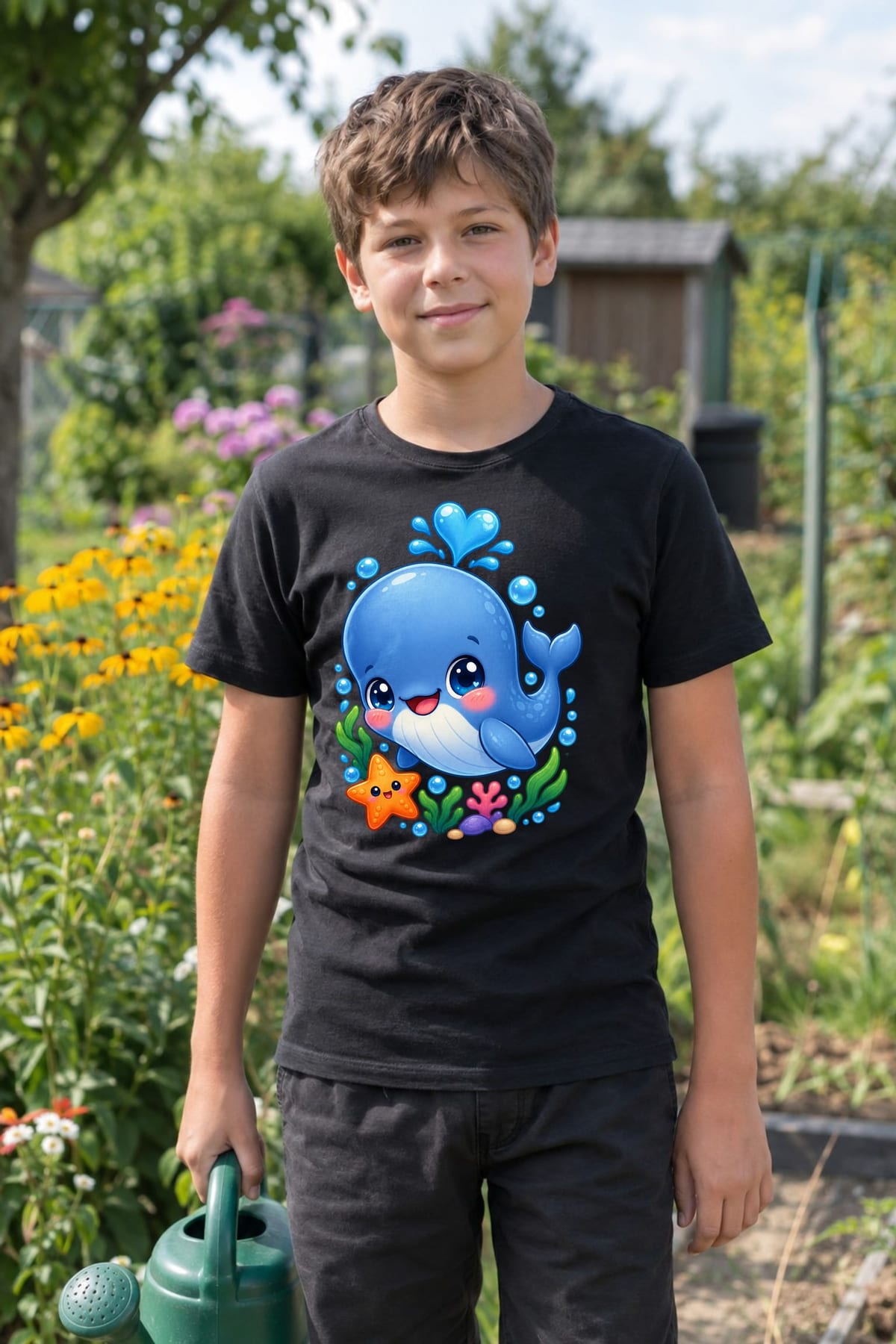 Koszulka dziecięca z kaszalotem dla chłopca czarna kawaii, zdjęcie 5