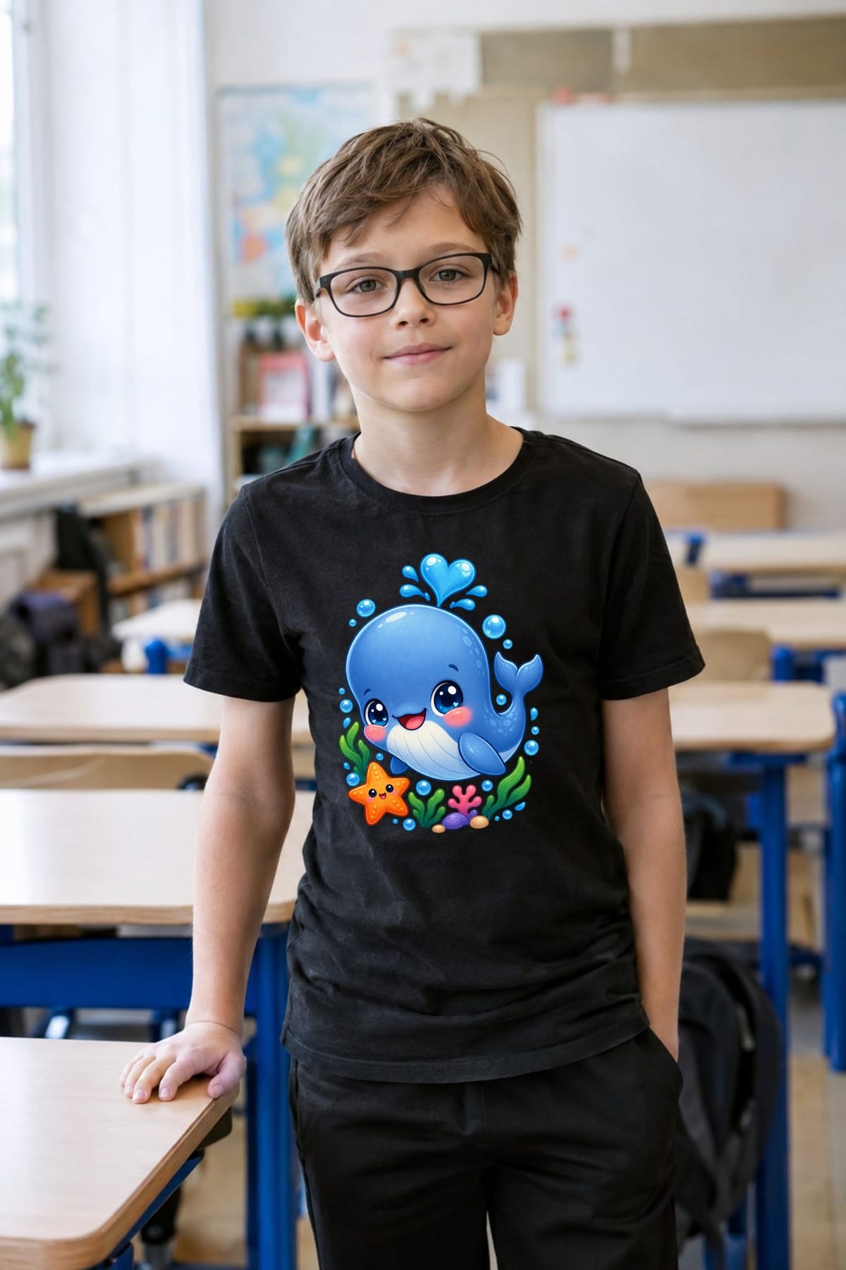 Koszulka dziecięca z kaszalotem dla chłopca czarna kawaii, zdjęcie 6