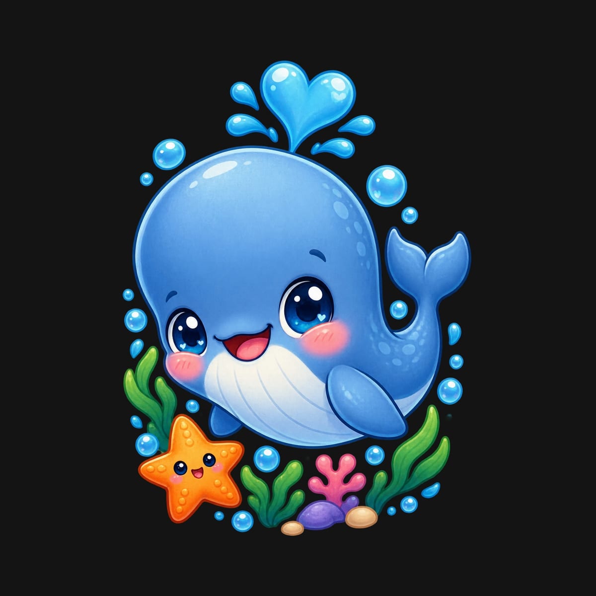 Koszulka dziecięca z kaszalotem dla dziewczynki czarna kawaii, zdjęcie 2