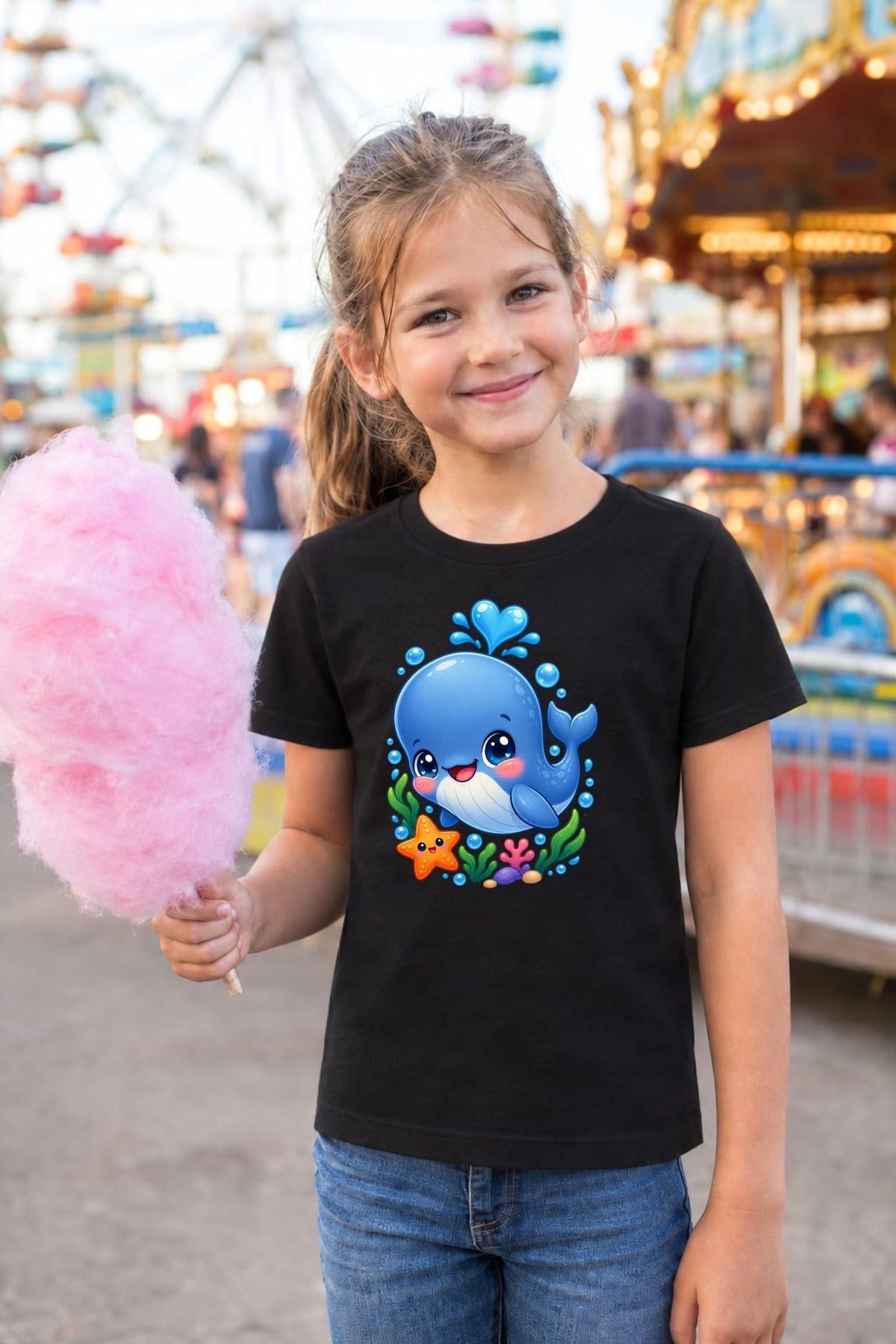 Koszulka dziecięca z kaszalotem dla dziewczynki czarna kawaii, zdjęcie 3