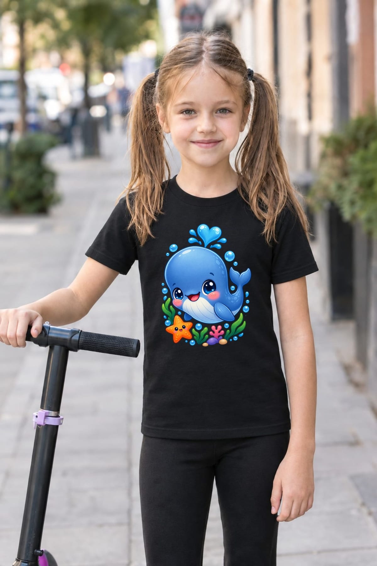 Koszulka dziecięca z kaszalotem dla dziewczynki czarna kawaii, zdjęcie 5