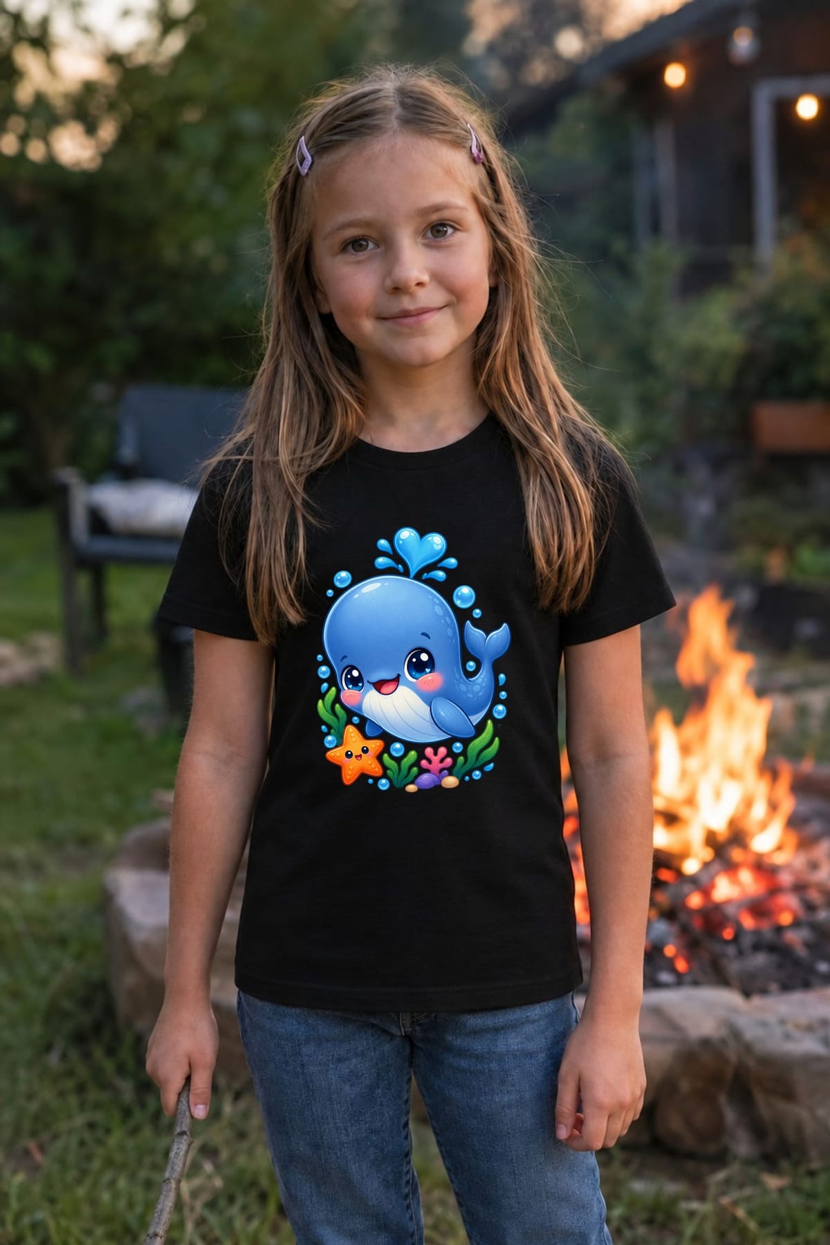 Koszulka dziecięca z kaszalotem dla dziewczynki czarna kawaii, zdjęcie 6