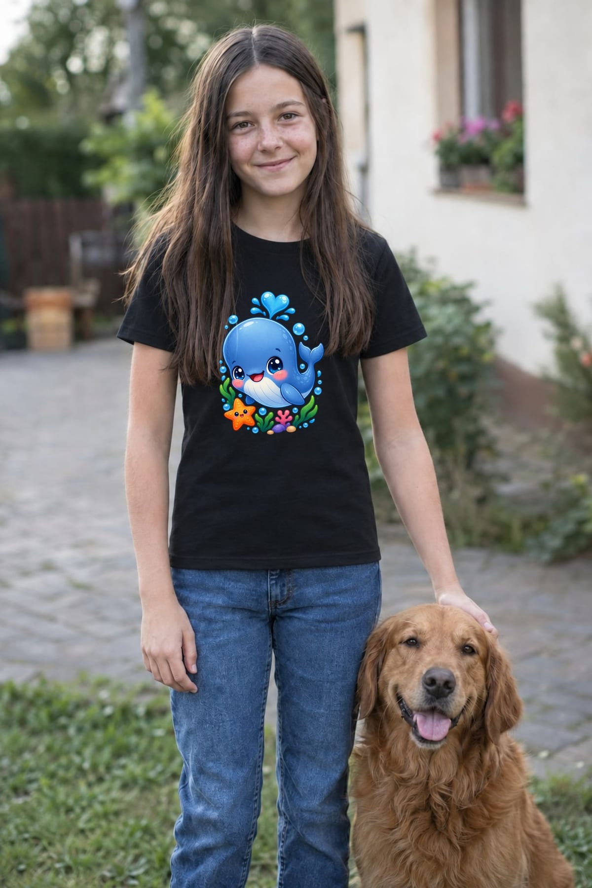 Koszulka dziecięca z kaszalotem dla dziewczynki czarna kawaii, zdjęcie 8