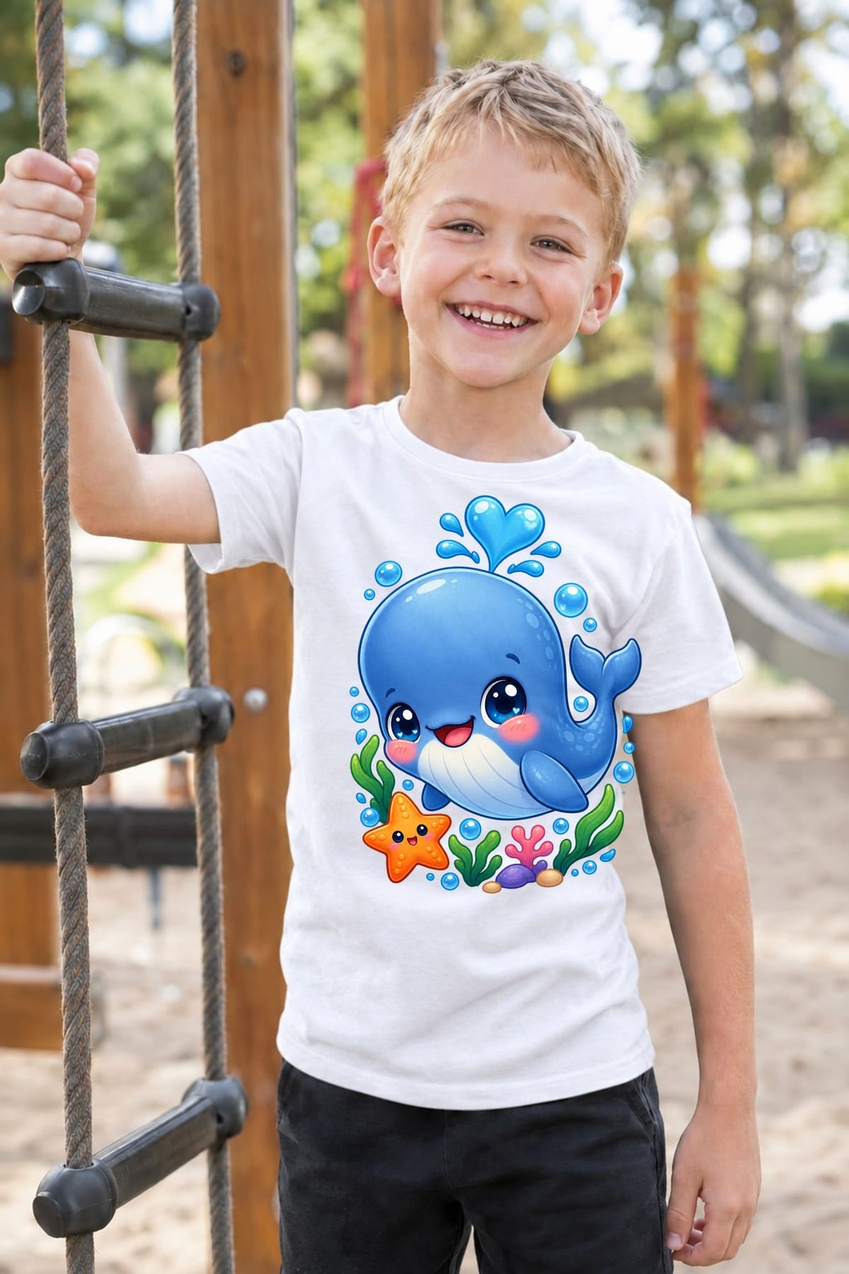 Koszulka dziecięca z kaszalotem dla chłopca biała kawaii, zdjęcie 6
