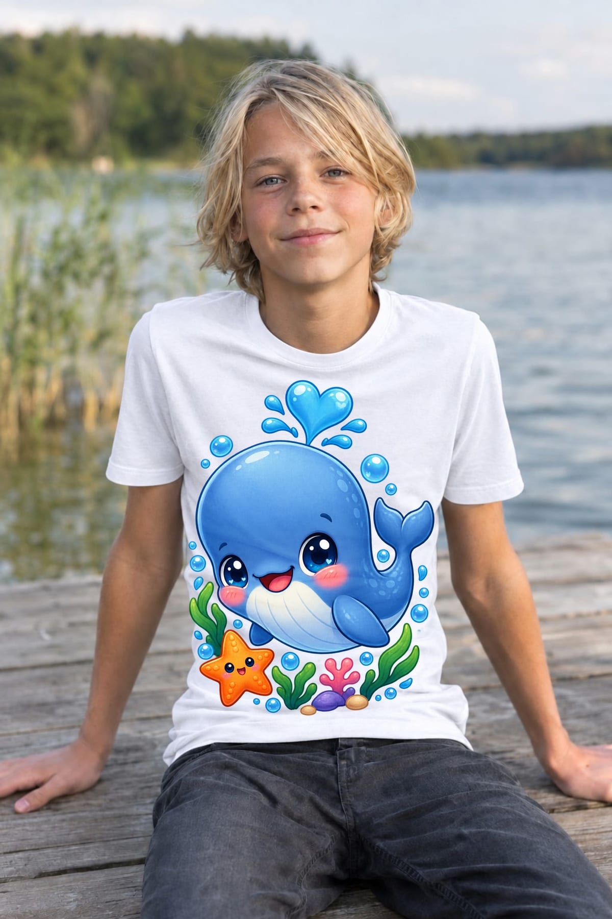 Koszulka dziecięca z kaszalotem dla chłopca biała kawaii, zdjęcie 7