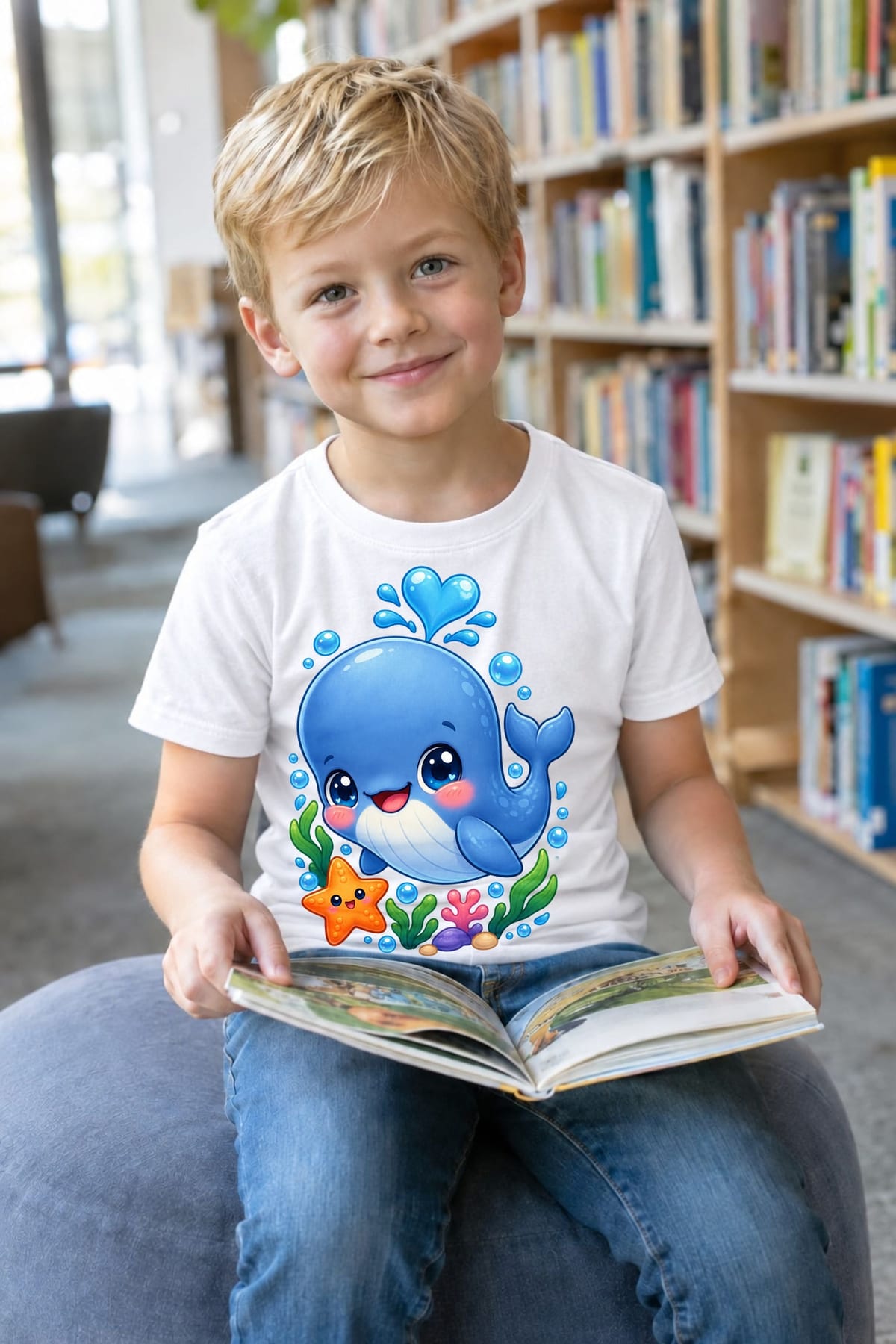 Koszulka dziecięca z kaszalotem dla chłopca biała kawaii, zdjęcie 8