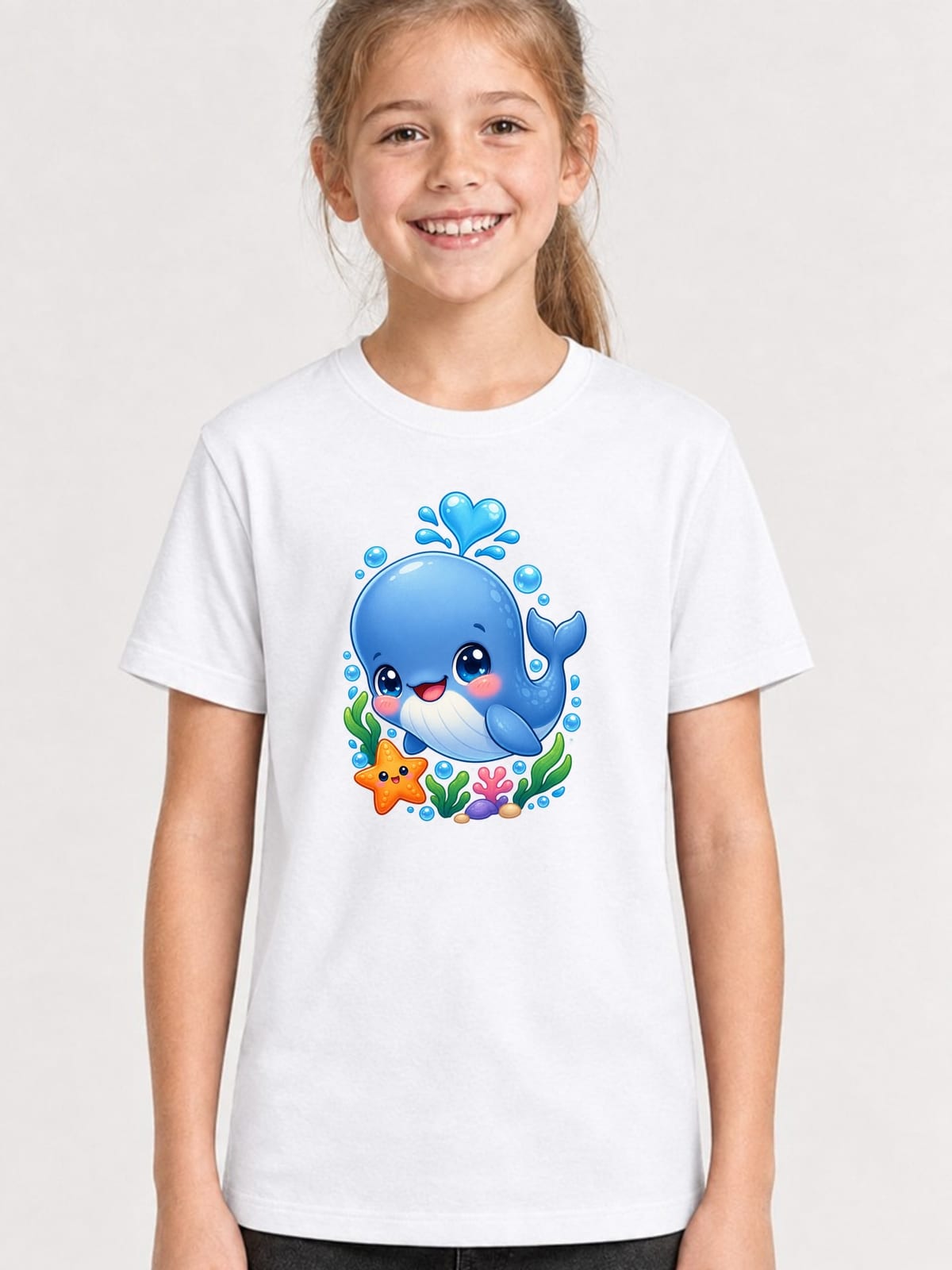 Koszulka dziecięca z kaszalotem dla dziewczynki biała kawaii, zdjęcie 1
