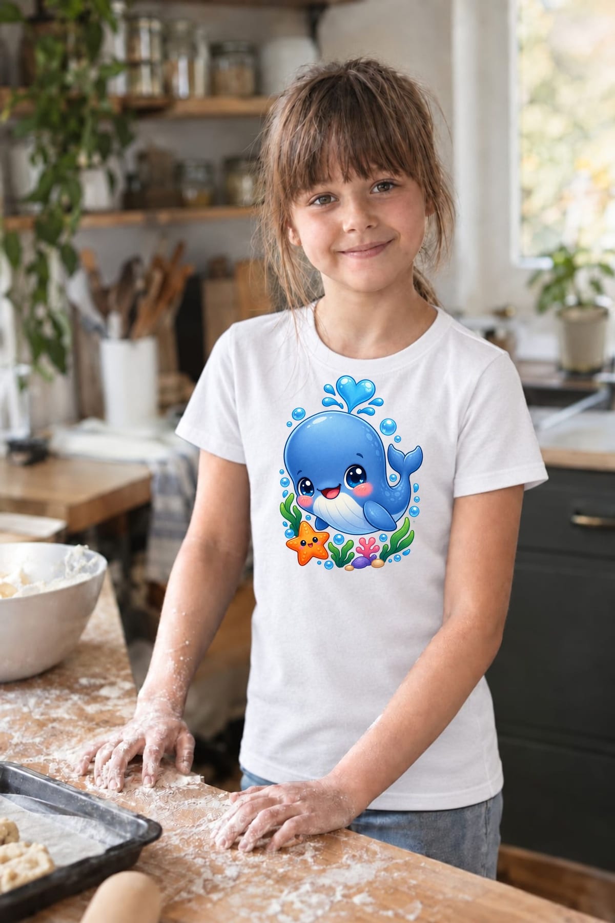 Koszulka dziecięca z kaszalotem dla dziewczynki biała kawaii, zdjęcie 4