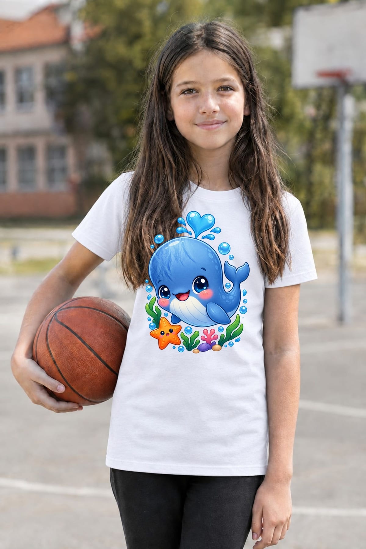 Koszulka dziecięca z kaszalotem dla dziewczynki biała kawaii, zdjęcie 6