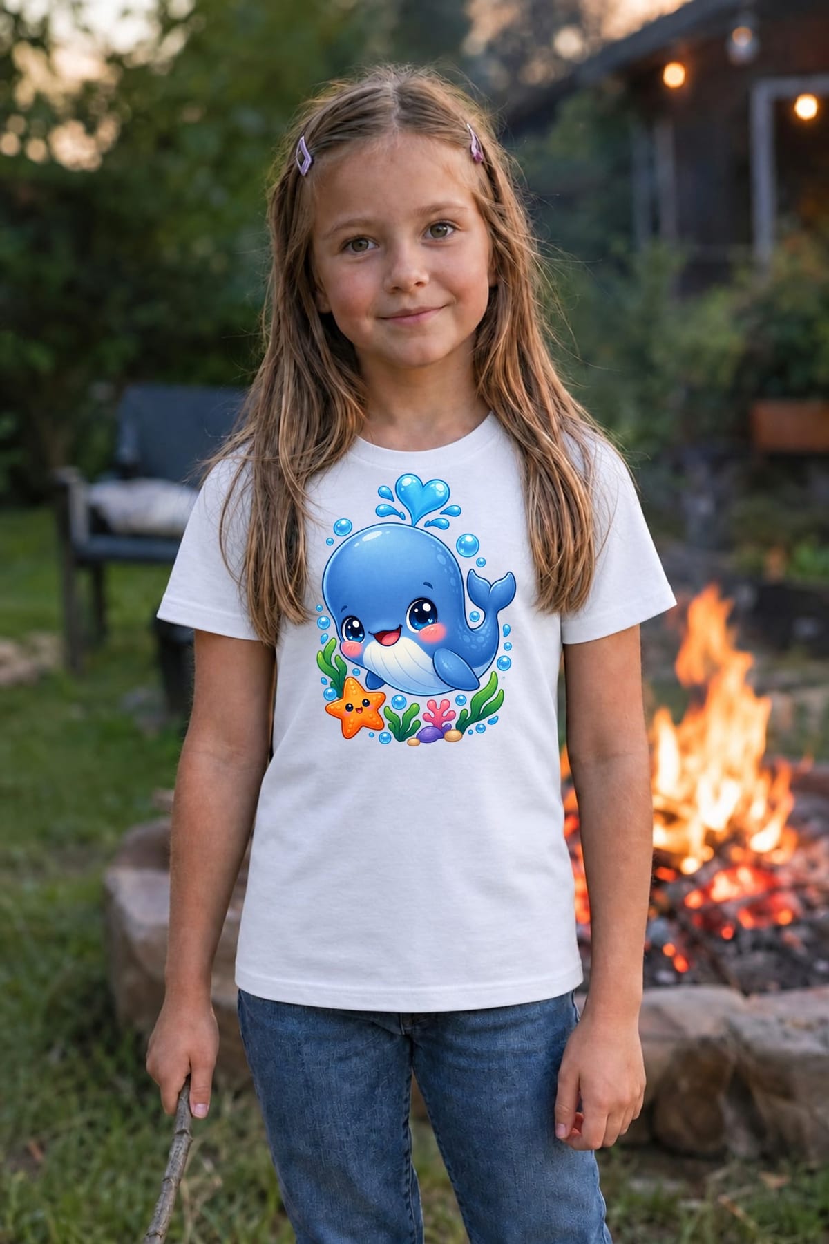 Koszulka dziecięca z kaszalotem dla dziewczynki biała kawaii, zdjęcie 7