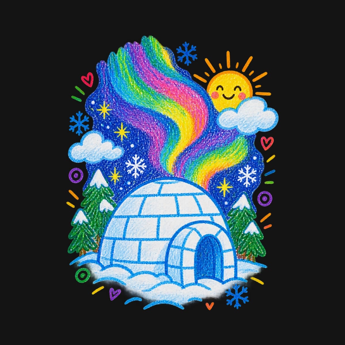 Koszulka z igloo rysunek dla chłopca czarna rysunek kredkami, zdjęcie 2