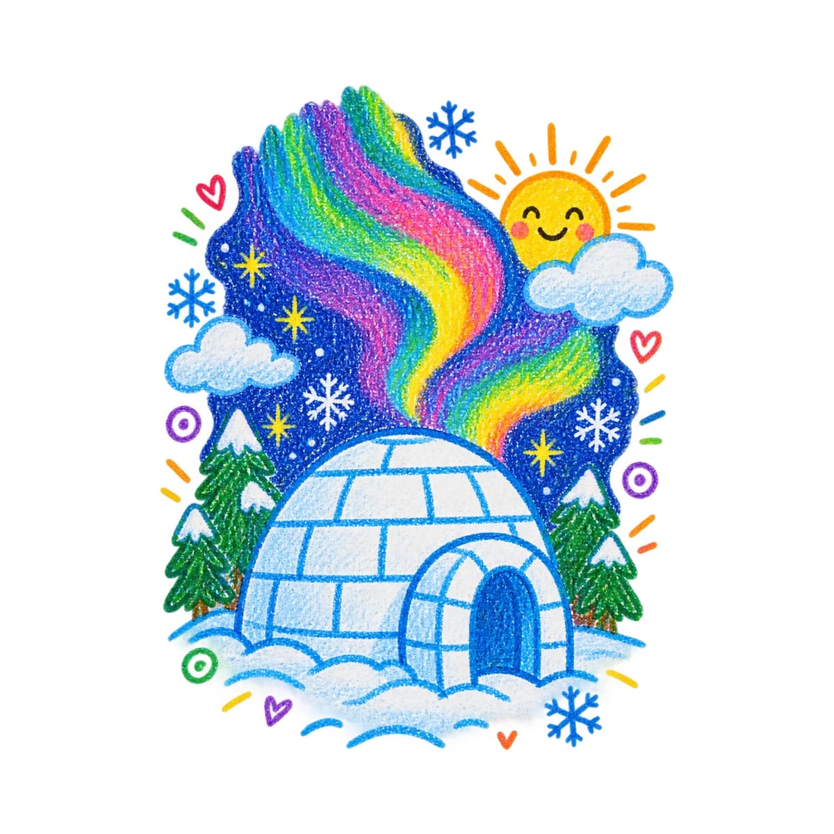 Koszulka z igloo rysunek dla chłopca biała rysunek kredkami, zdjęcie 2