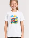 Koszulka z narysowaną ciężarówką dla dziewczynki biała rysunek kredkami, zdjęcie 1