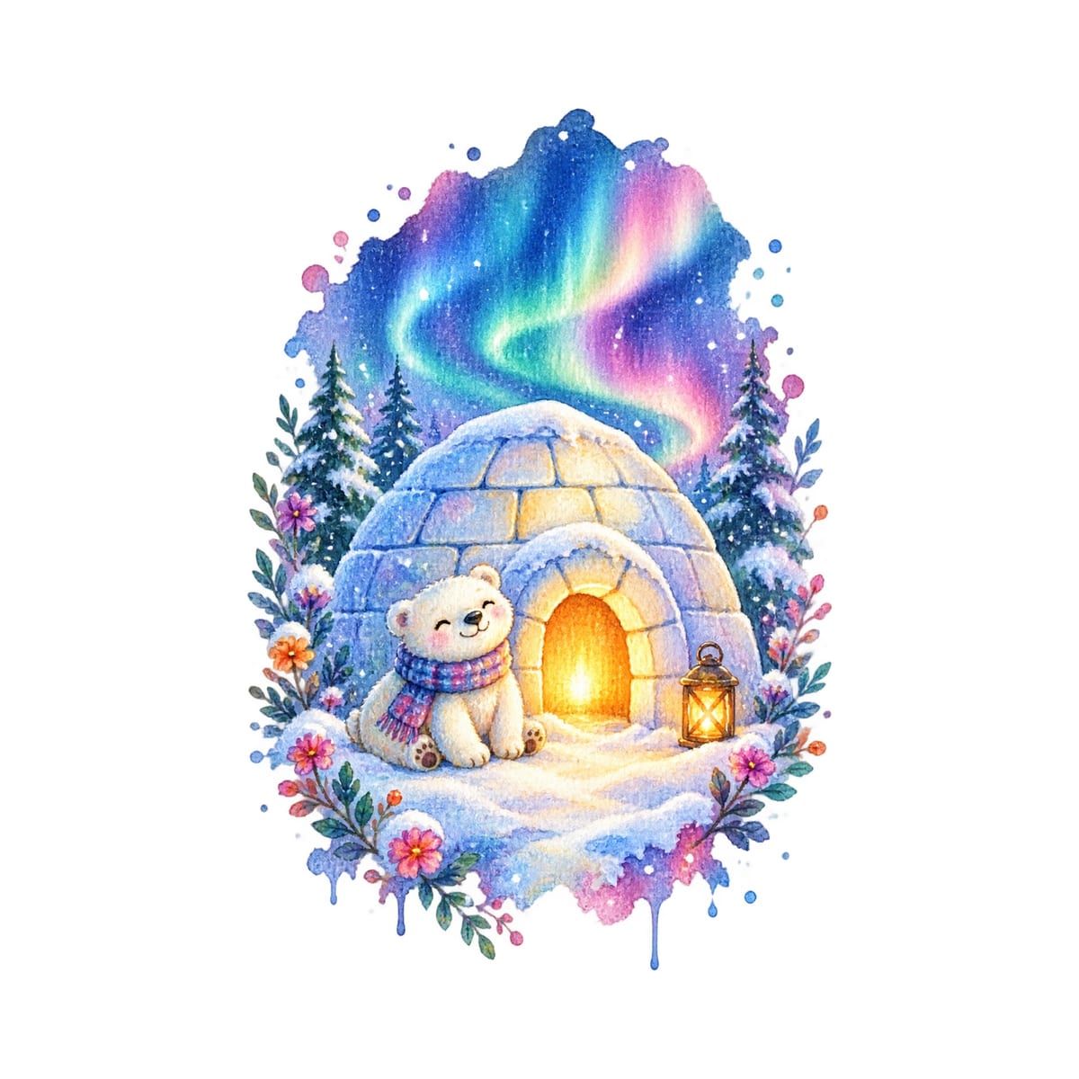 Koszulka z igloo akwarela dla dziewczynki biała delikatna akwarela, zdjęcie 2