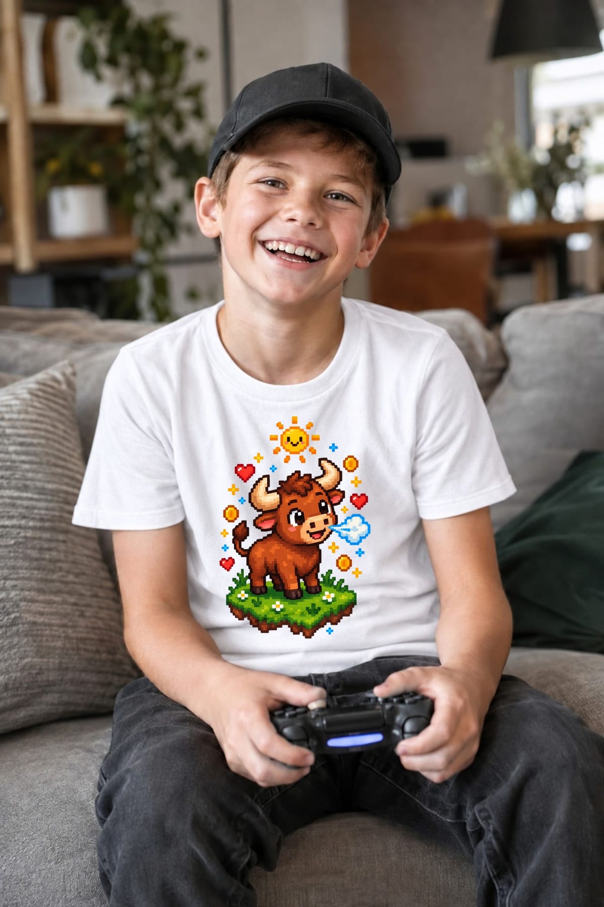 Koszulka dziecięca z bykiem dla chłopca biała pixel art, zdjęcie 5