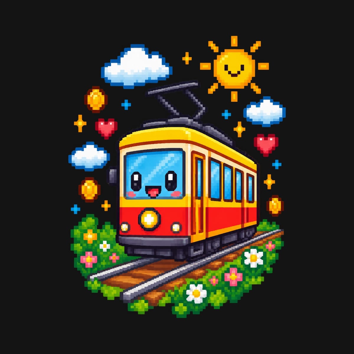 Koszulka z tramwajem dla chłopca czarna pixel art, zdjęcie 2