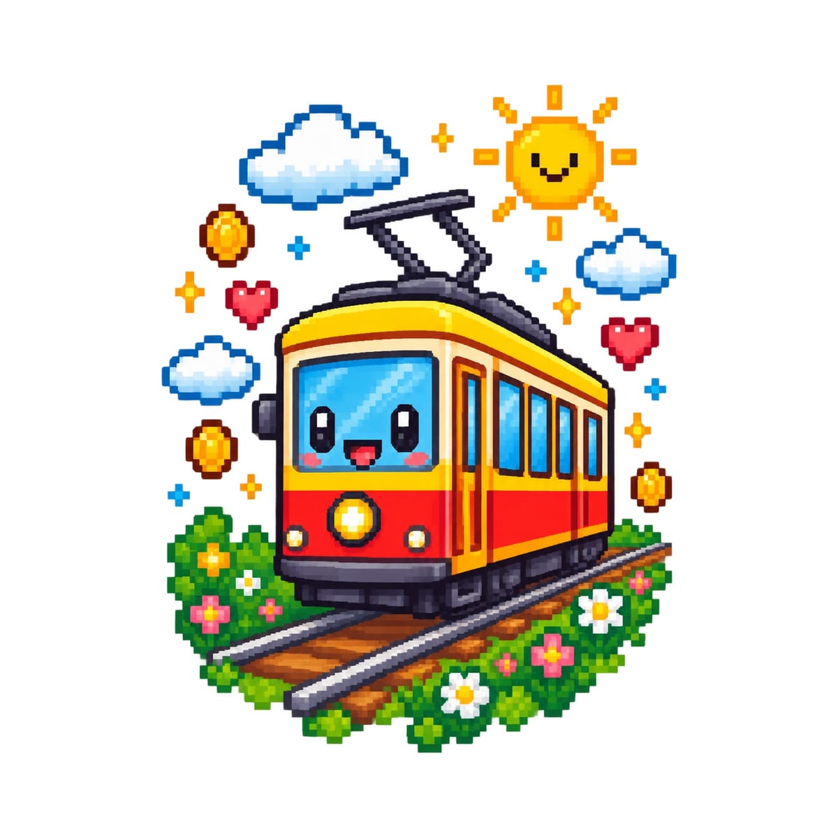 Koszulka z tramwajem dla chłopca biała pixel art, zdjęcie 2