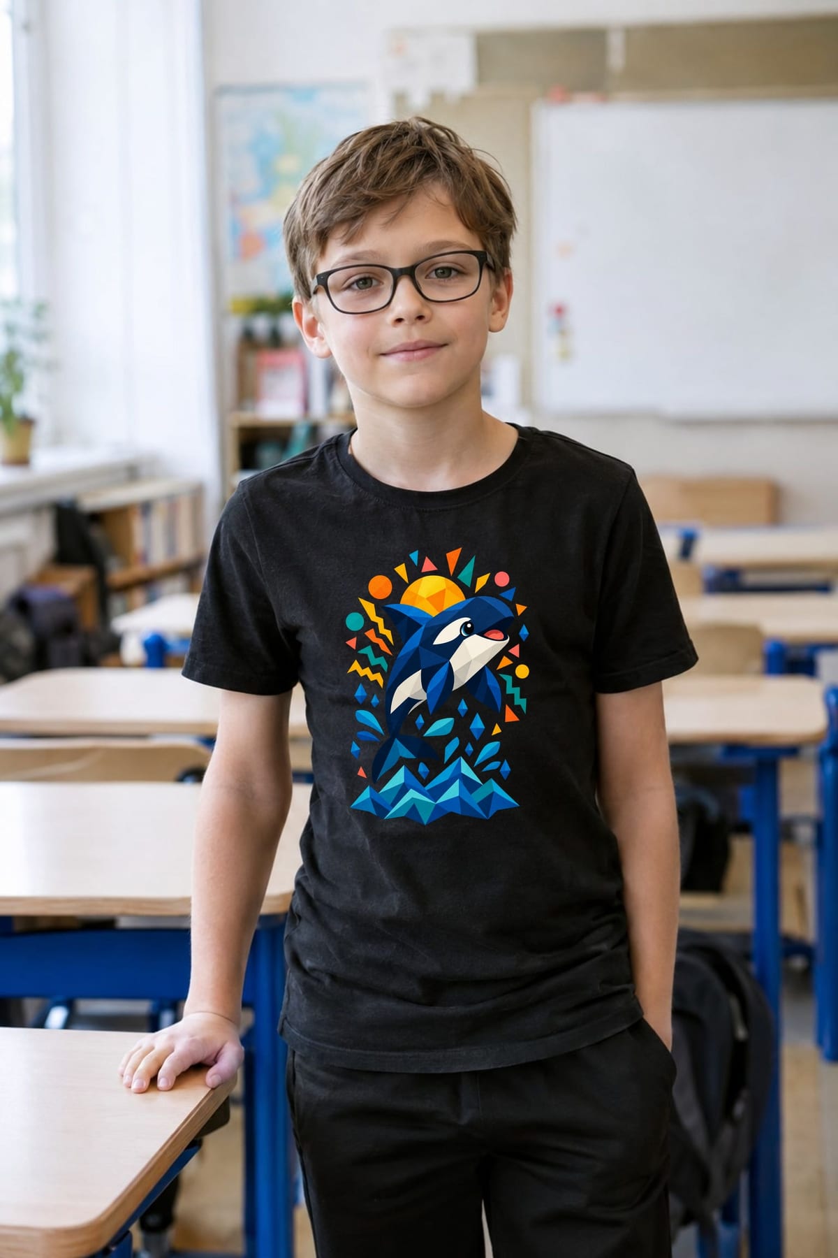 Koszulka z orką geometryczną dla chłopca czarna dla dzieci, zdjęcie 7