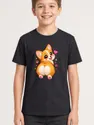 Koszulka dziecięca z corgi dla chłopca czarna słodki styl kawaii, zdjęcie 1