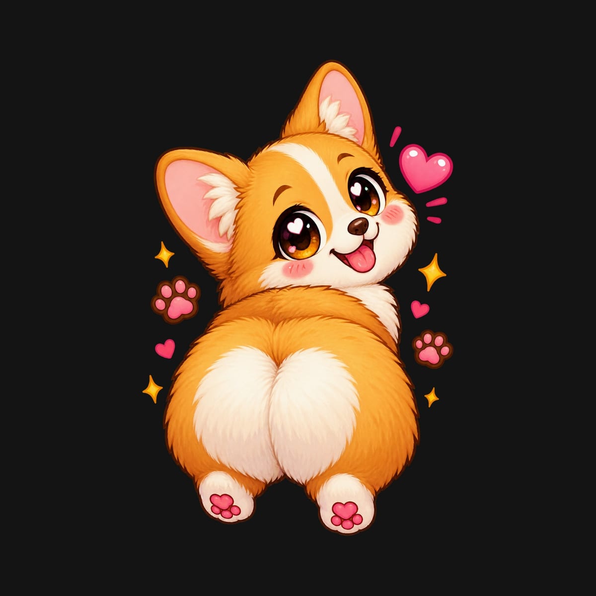 Koszulka dziecięca z corgi dla dziewczynki czarna słodki styl kawaii, zdjęcie 2