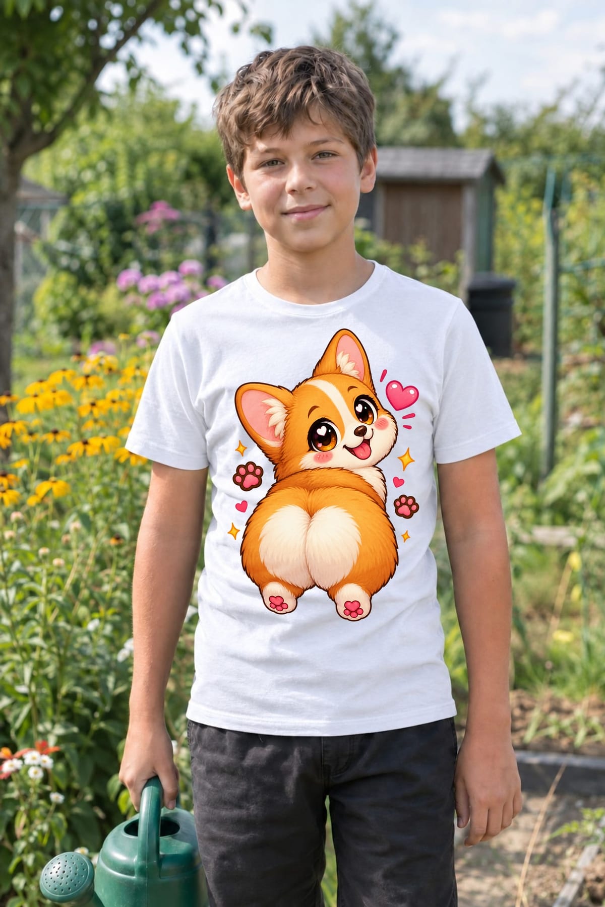Koszulka dziecięca z corgi dla chłopca biała słodki styl kawaii, zdjęcie 8