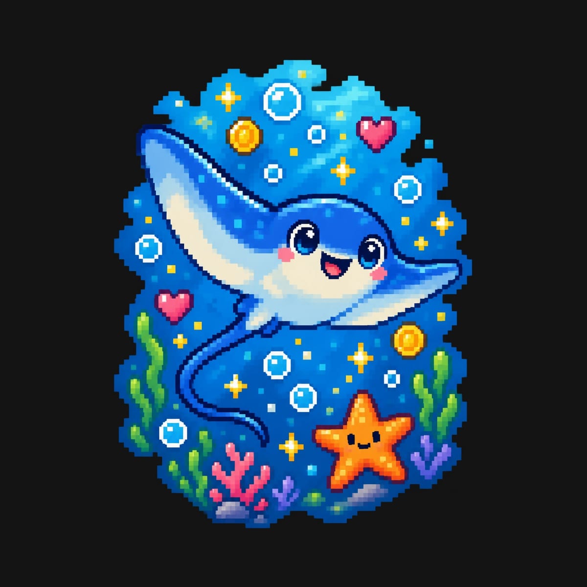 Koszulka z płaszczką pixel art dla dziewczynki czarna, zdjęcie 2