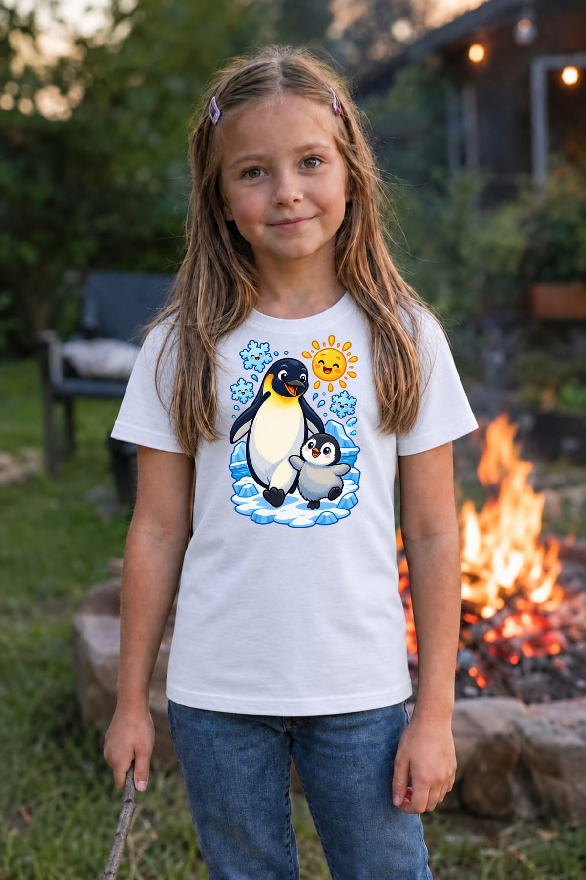 Koszulka dziecięca z pingwinem cesarskim dla dziewczynki biała, zdjęcie 7