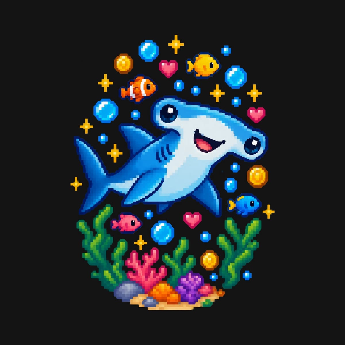 Koszulka z rekinem młotem pixel art dla chłopca czarna styl gier, zdjęcie 2