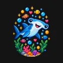 Koszulka z rekinem młotem pixel art dla chłopca czarna styl gier, zdjęcie 2