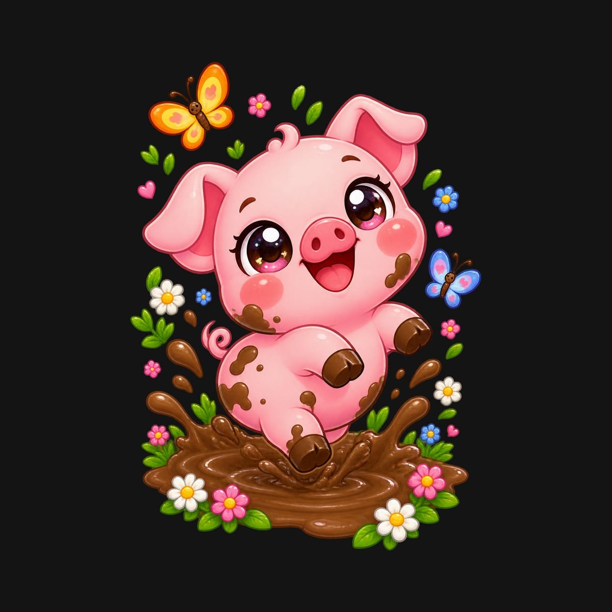 Koszulka ze świnką dla dziewczynki czarna słodki styl kawaii, zdjęcie 2
