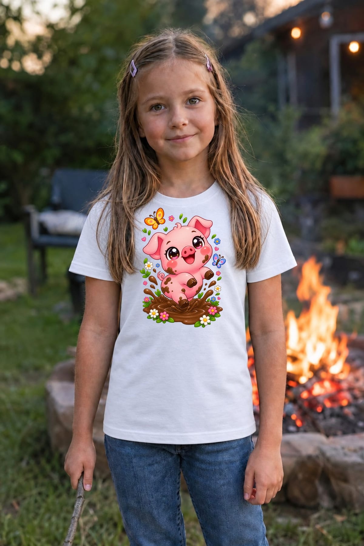 Koszulka ze świnką dla dziewczynki biała słodki styl kawaii, zdjęcie 6
