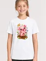 Koszulka ze świnką dla dziewczynki biała słodki styl kawaii, zdjęcie 1