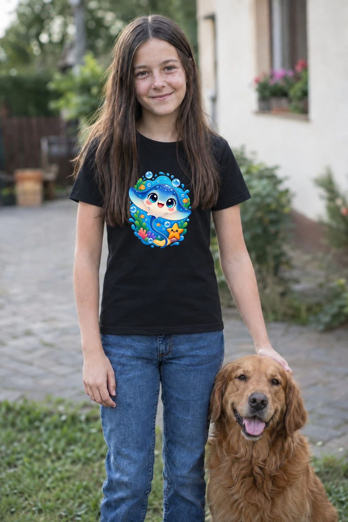 Koszulka dziecięca z płaszczką dla dziewczynki czarna kawaii, zdjęcie 8